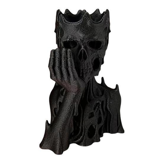DYS 3D Printed Melting Skeleton Statue, Matte Black Gothic Skull Holding Chin Figurine, Dark Style Sculpture for Home Decor Desktop Ornament чёрный