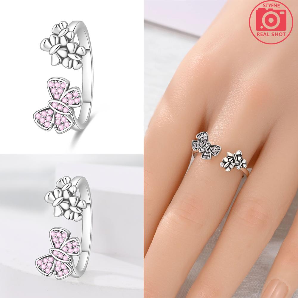 Authentic copper Open Flower Butterfly Leaf Ring Women Blue Zirconia Star Shape Heart Ring Jewellery Accessory Fine Delicate Gift Set
