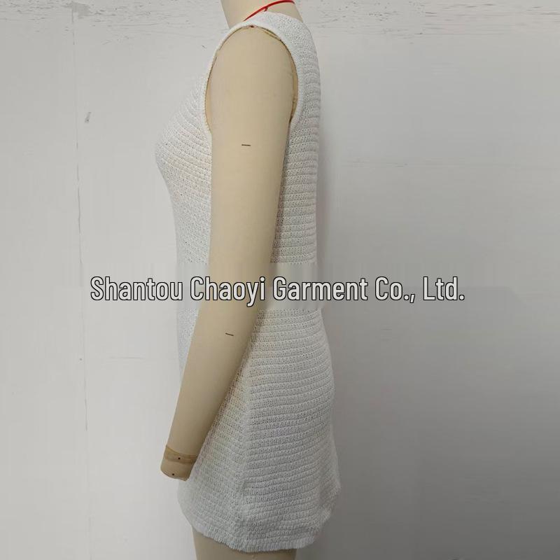 Europäisch-Amerikanisches Strickwestenkleid mit Muschelverzierungen - Unifarbenes Hohlmuster