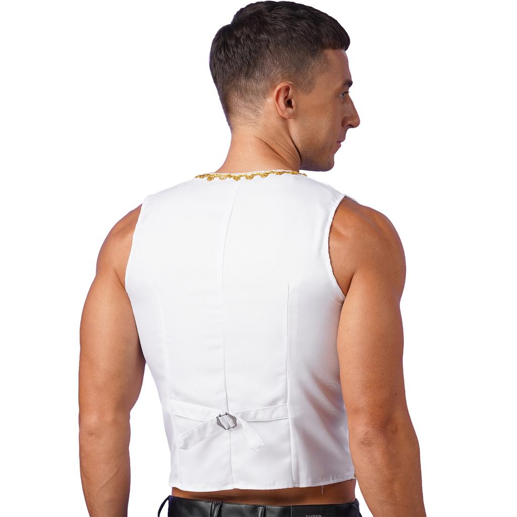 Mens Steampunk Victorian Vest Gold Trims Embroidery Open Front Design Medieval Gothic Waistcoat Arabian Costume