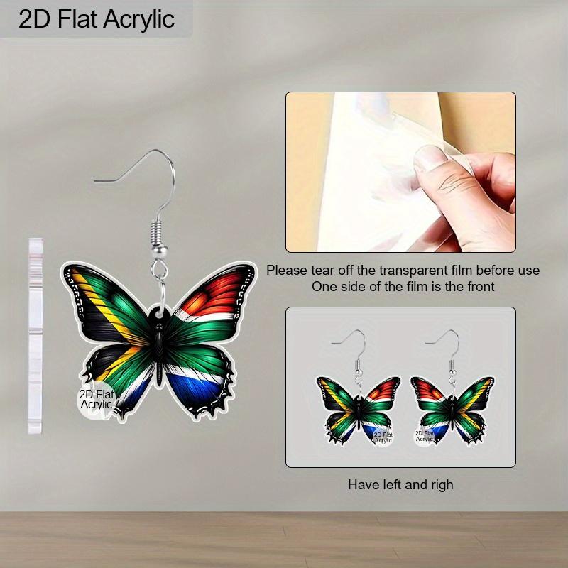 2D Flat Colorful Butterfly South Africa Flag Acrylic Material Dangle Earrings Lightweight Colorful Earrings for Women Jewelry Gifts