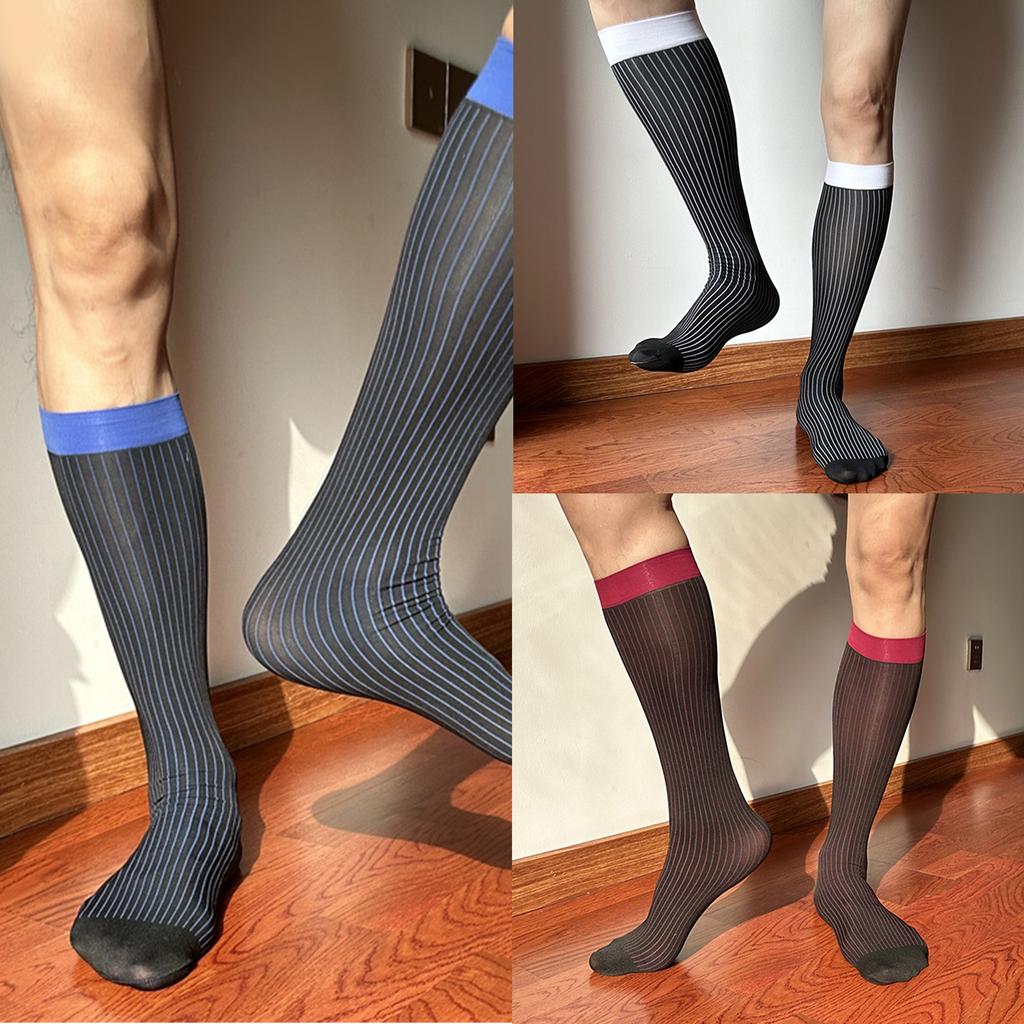 Men's Knee Highs Dress Socks Over the Calf Socks Business Work Socks Nylon Stockings Sheer Casual Socks Hosiery Gifts