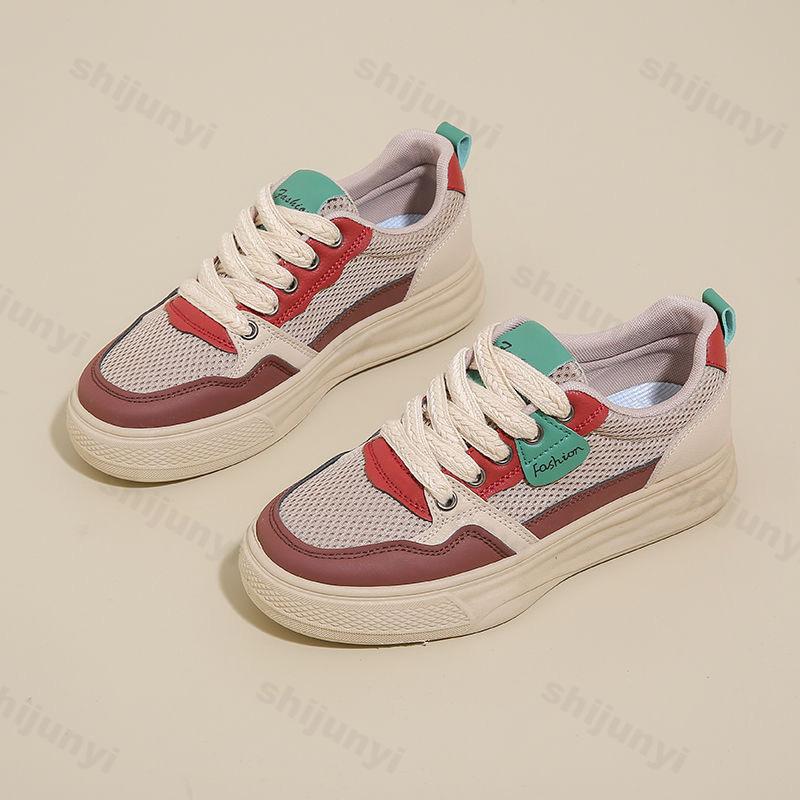 Fashion Women's Canvas Shoes 2025 Spring Summer New Mesh Breathable Low Help Platform Sneakers Comfortable Fashion Lace Up Casual Flats