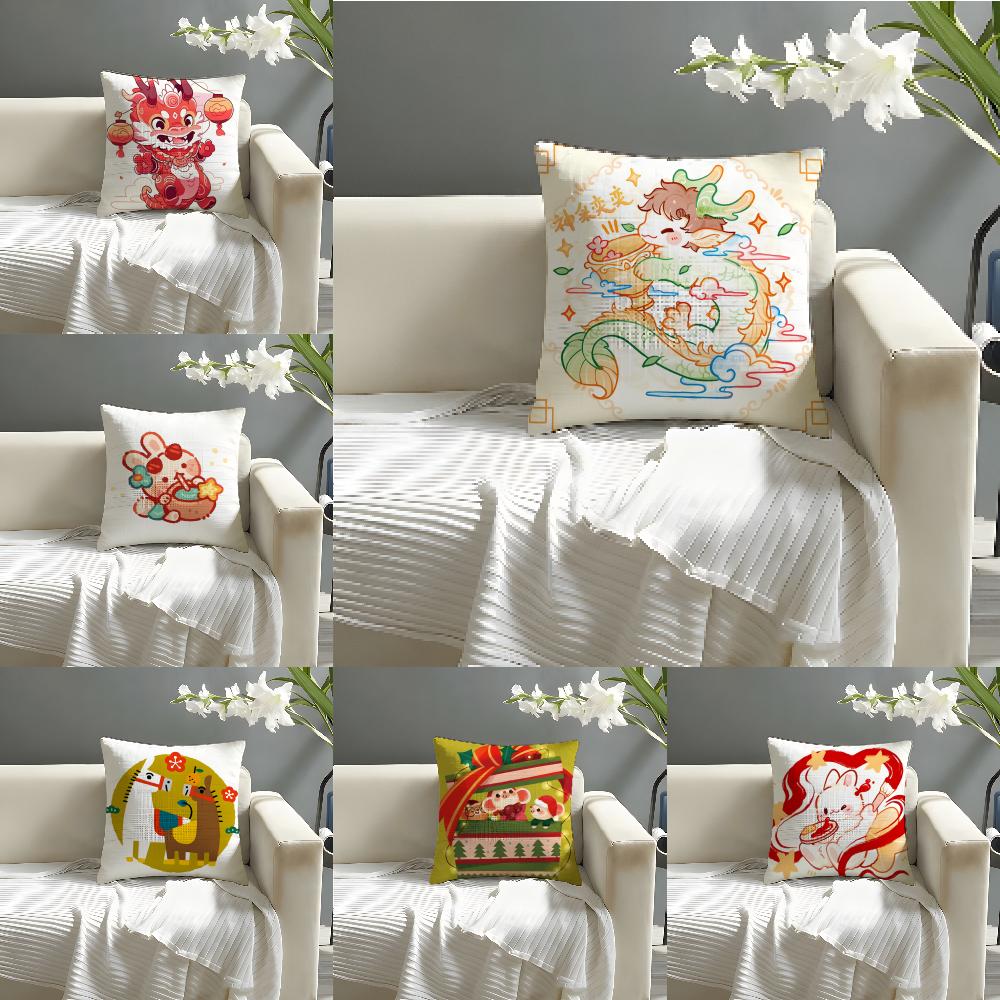 3 Cartoon Of An Oriental Dragon Illustration Pillow Case Home Living Room Decoration Linen Pillowcover Cushion Cover