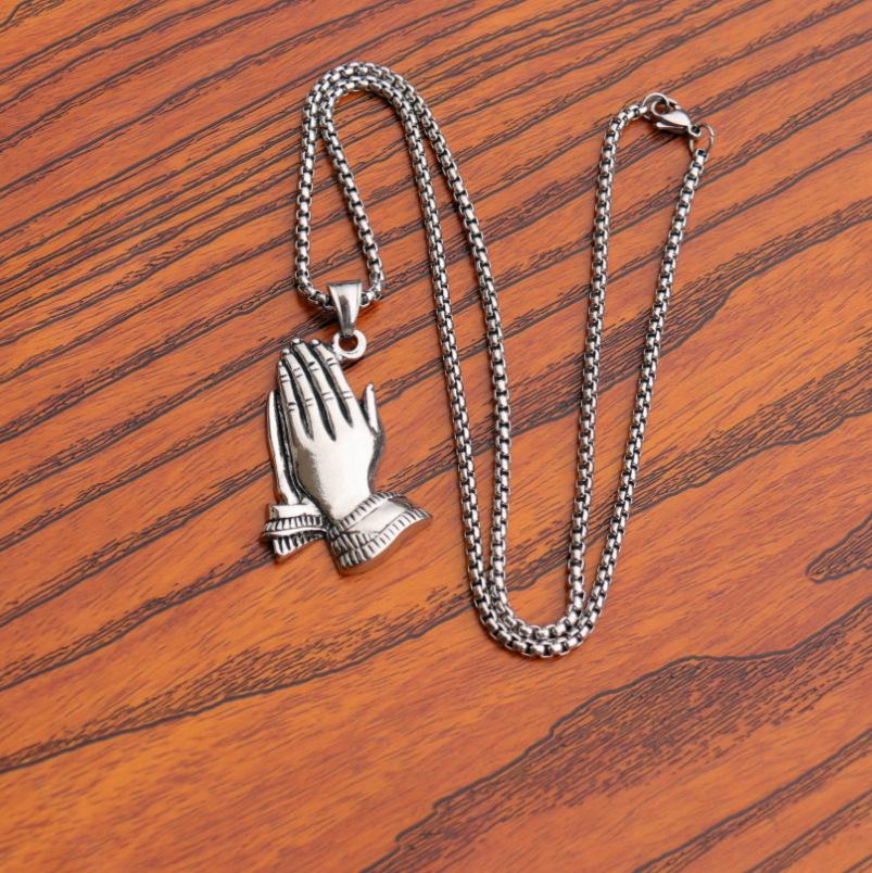 Hip Hop Iced Out Bling Mãos Orando Homens Pingentes Colares Cor Dourada Grande Oração Jesus Colar Jóias