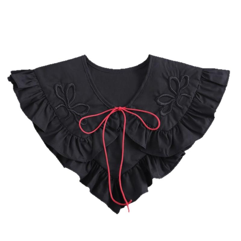 CourtStyle Detachable Collar with Ruffle Trim and Embroidery Bowknot Shirt Collar Shawl Wrap Formal Occasion Accessory