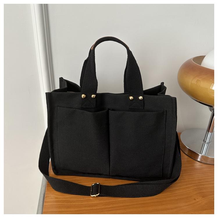 2024 Eco-friendly Korean Japanese Style Large Canvas Tote Bag - Women's Shoulder & Crossbody