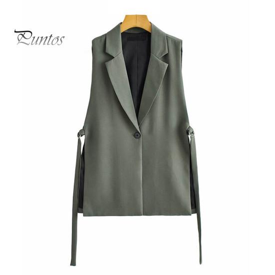 

Женский жилет, пальто с отложным воротником, без рукавов, свободный, однотонный, на одной пуговице, кардиган, декор на ремне, средней длины, деловой костюм, жилет M армия зеленый
