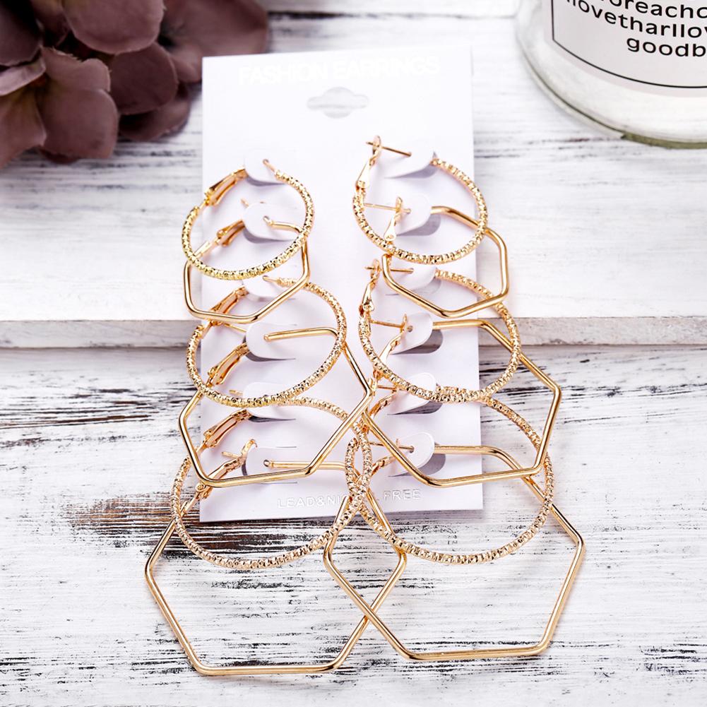 6 Pairs Fashion Exaggerated Geometric Polygonal Earrings