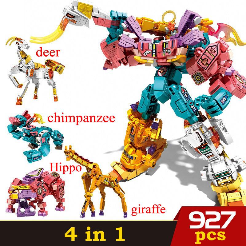 Transformation 6 In 1 City Police Dinosaur Mecha Deformation City Guard Robot Enlighten Block Set Kids Educational Building