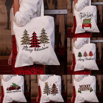 2020 Merry Christmas Shopping Tote Bag Women Canvas Bags Casual Cloth Shoulder Xmas Shopper Bag Holiday Festival Gift Reusable