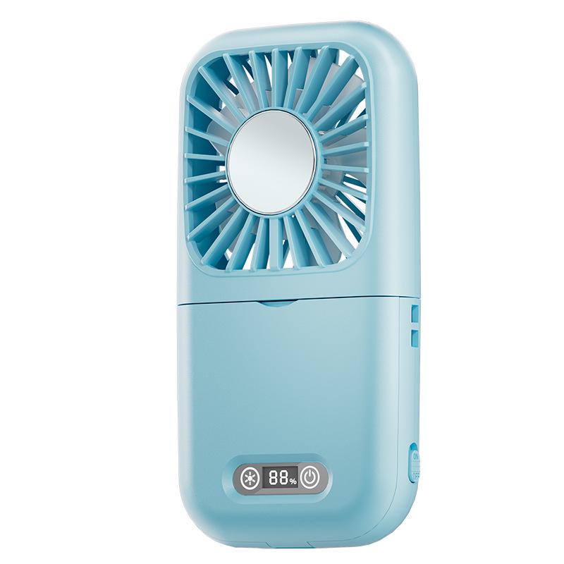 26-Year New Model: Portable Makeup Mirror Fan with Cooling, Foldable Fill Light, Digital Display, Neck Hanging Feature for Students