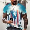 Summer Round Neck Puerto Rico Flag Pattern 3D Print Top Fashionable Casual Short Sleeved Men's T-shirts