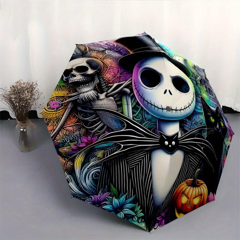 1pc Halloween Nightmare Before Christmas Ideas Automatic Opening and Closing Umbrella, Lightweight 3-Fold, With Cute Cartoon Characters, Sui