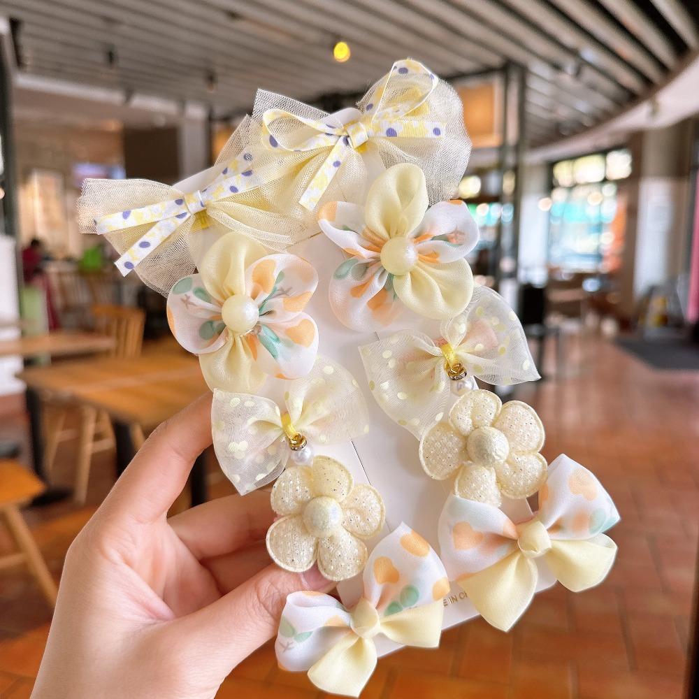 10PCS/Set Cute Lace Orangza Hair Clip Baby Girl Floral Princess Barrettes Glitter Wing Pearl Flower Hairpin