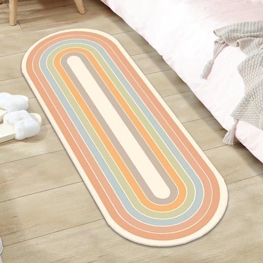 Imitation Cashmere Cartoon Pattern Bedside Carpet Plush Doormat Oval Bedroom Rug  Sofa Area
