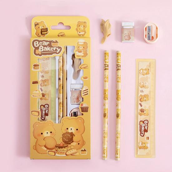 6Pcs Student Stationery Gift Set with Cute Packaging Cartoon Pencil Kit for Kids Elementary School Supplies Classroom Prize Birthday Favor