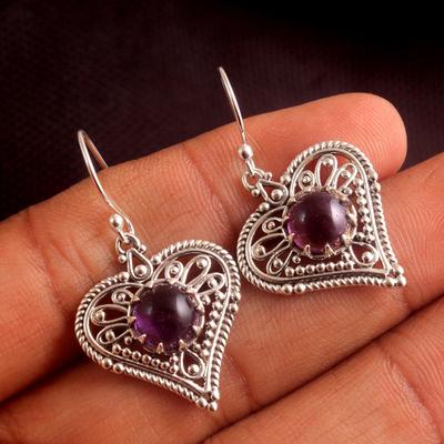 Amethyst February Birthstone Heart Earring 100% 925 Sterling Silver Women Solid Jewelry