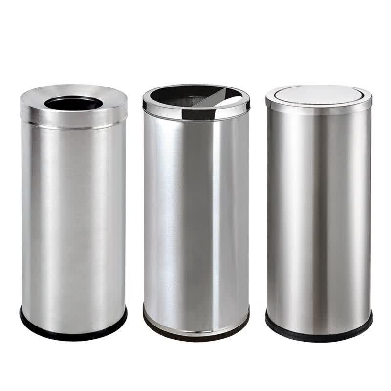 Round Stainless Steel Flip-Top Trash Can