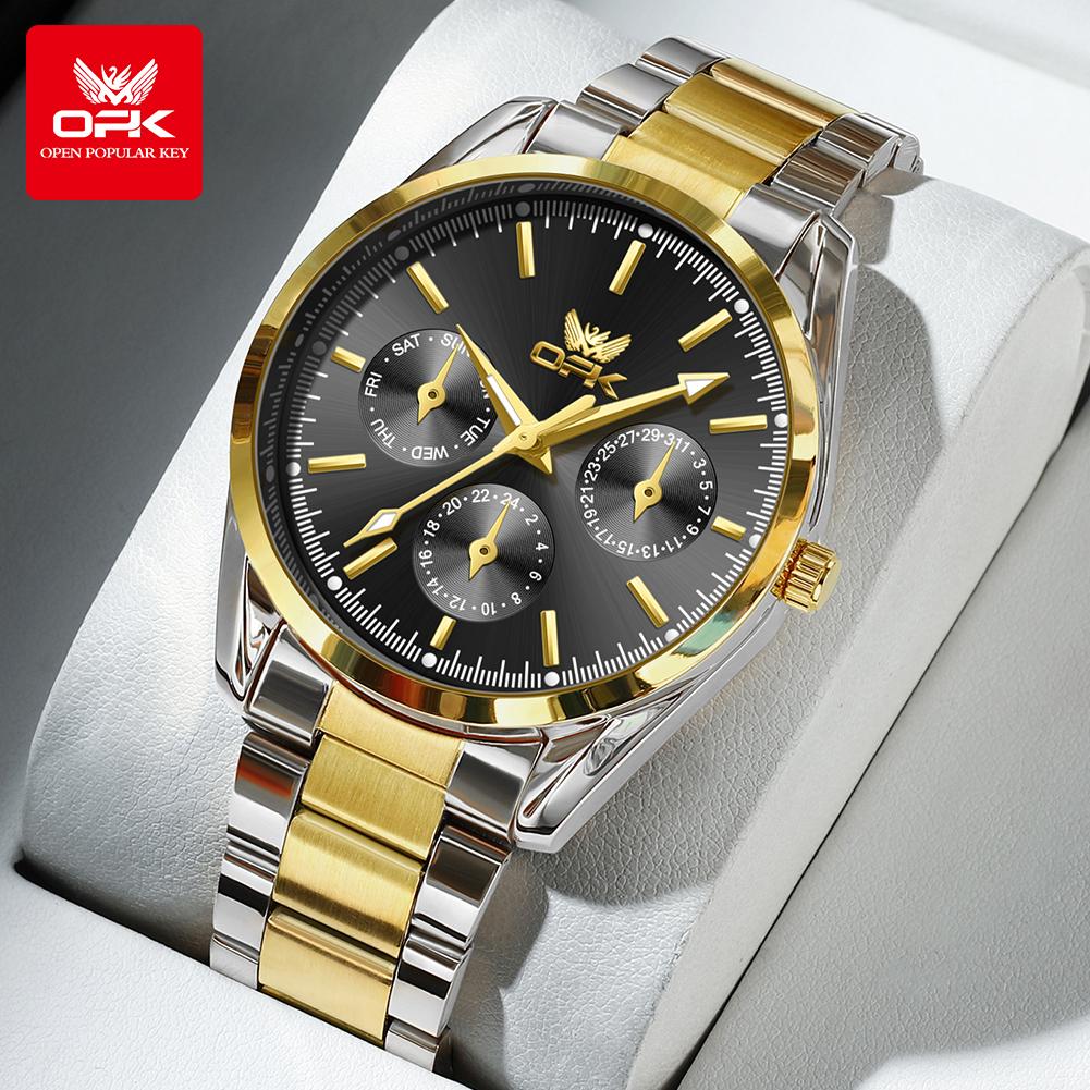 OPK 6024 Original Business Quartz Watch for Men Luminous Waterproof Date Display Stainless Steel Fashion Male Wristwatches