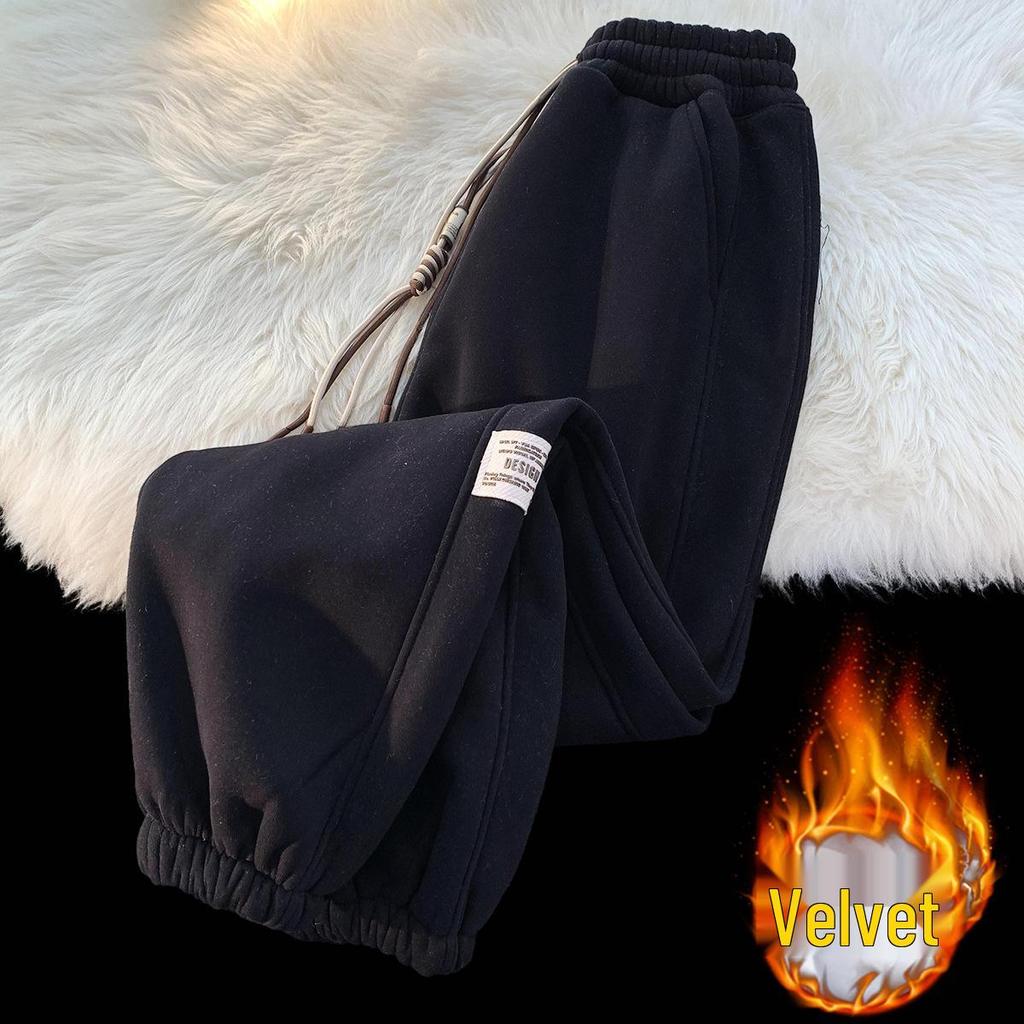 Men's Fleece-Lined Thickened Sweatpants: Autumn/Winter 2024, Loose Straight-Leg Cuffed Casual Sports Pants