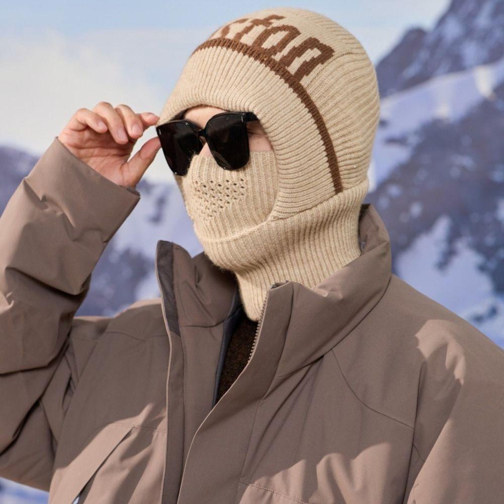 One Size Knitted Balaclava Hat Windproof Fleece Face Mask Hat Windproof Beanie Hat Outdoor Cycling