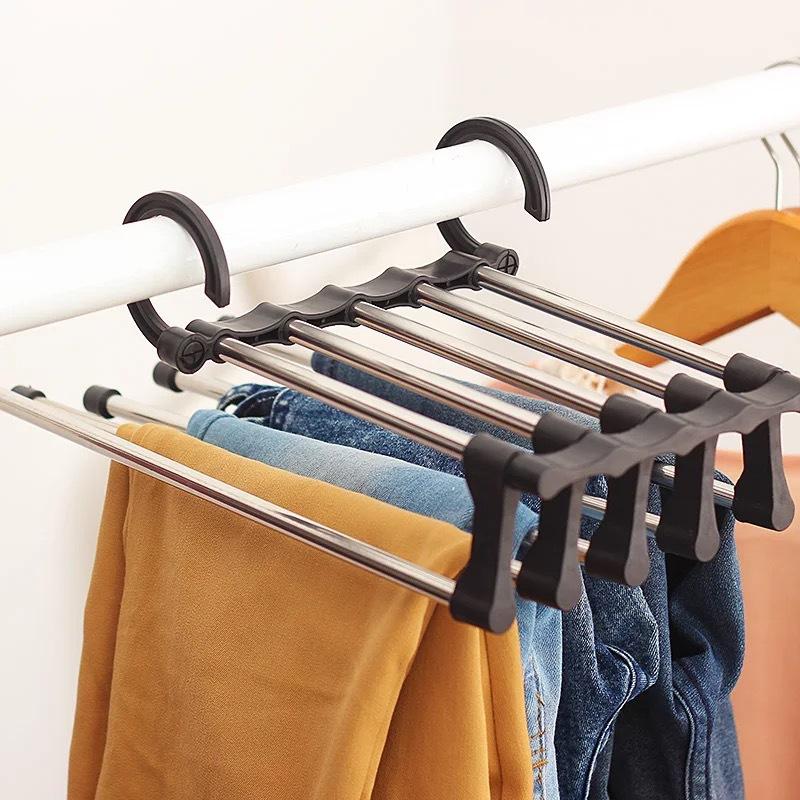 1 Pcs 5 In 1 Magic Trouser Rack Hangers Stainless Steel Folding Pant Rack Tie Hanger Shelves Closet Organizer Wardrobe Storage