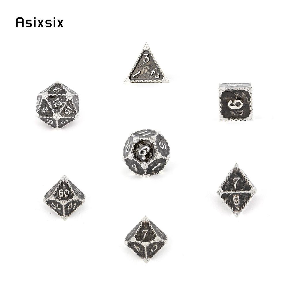 7 Pcs Black White Dragon Metal Dice Solid Metal Polyhedral Dice Set Suitable for Role-Playing RPG  Board Game Card Game