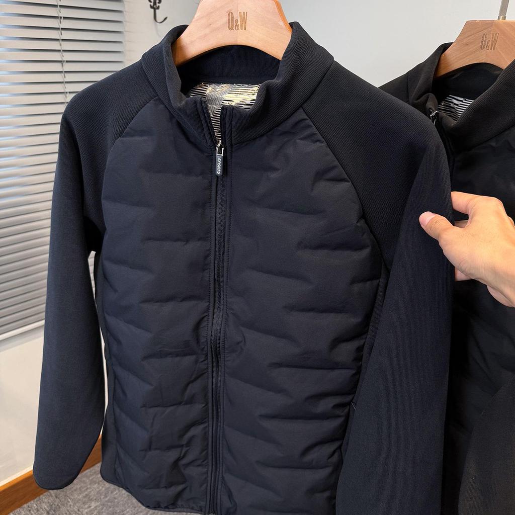 Men's Ribbed Cotton Padded Jacket - Warm Stand Collar for Autumn/Winter, Suitable for Mid-Age and Youth, Casual Versatile Layering.