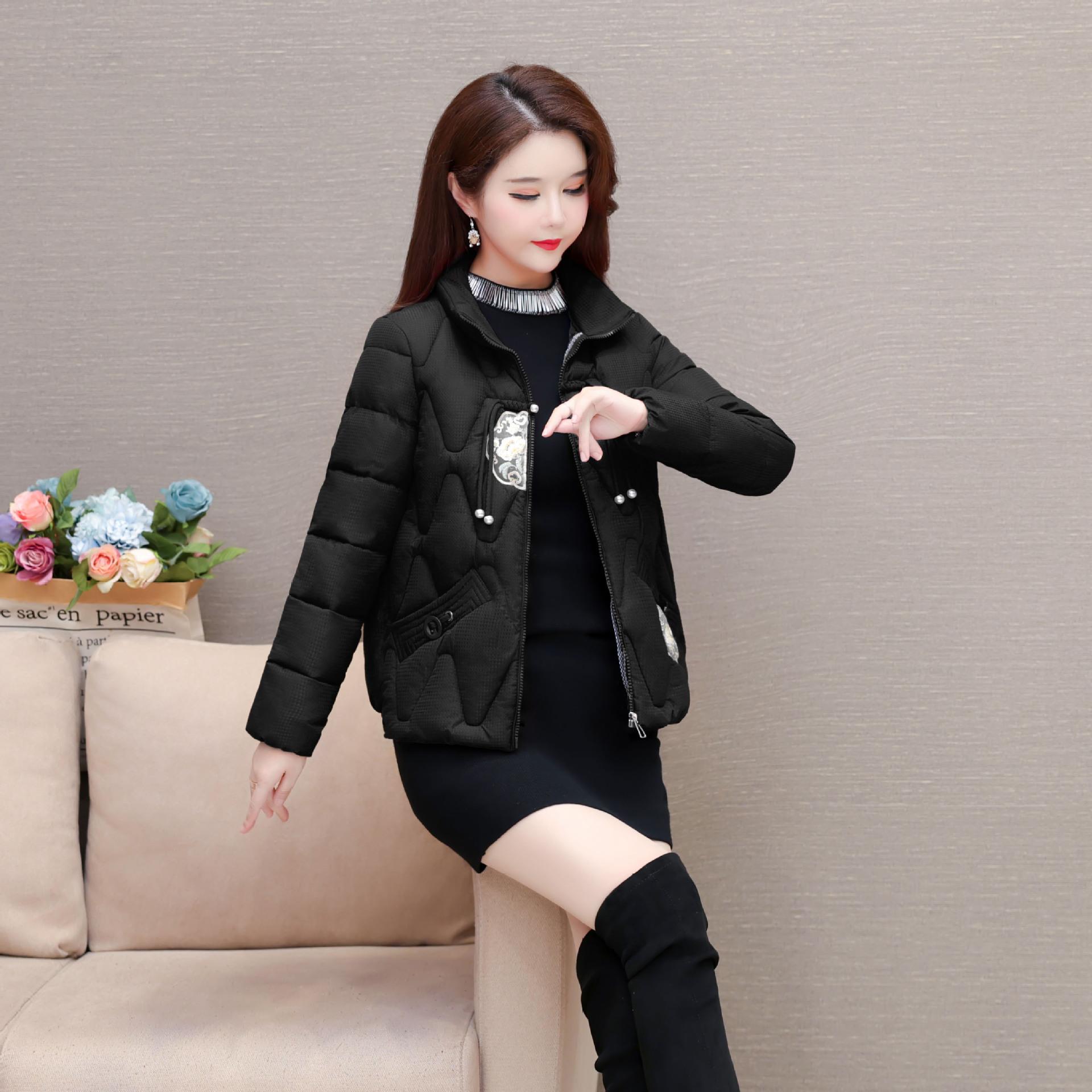 

Down cotton-padded clothes women s stand-up collar short fashion embroidered new cotton-padded jackets loose warm thick coats XL recommends 80-50kg