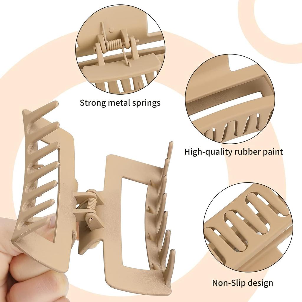 4 Inch Big Hair Claw Clips 6 Pcs for Thick Hair Square Hair Clips for Women Rectangle Nonslip Acrylic Banana Jaw