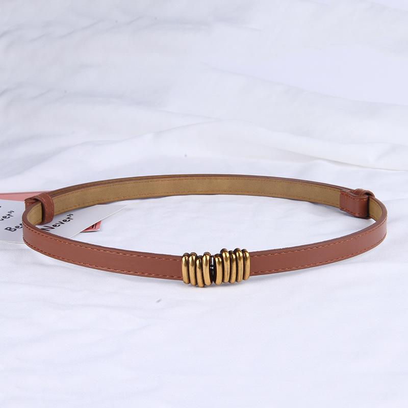 PU Leather Thin Retro Belts Gold Buckle Adjustable Women Belts Fashion Wild Skinny Waistbands Dress Jeans Pants Decorative Strap