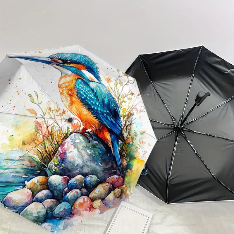 1pc Kingfisher Stone Pattern Umbrella Design Automatic Opening and Closing Umbrella, High-quality Travel Umbrella, Lightweight and Portable, -46