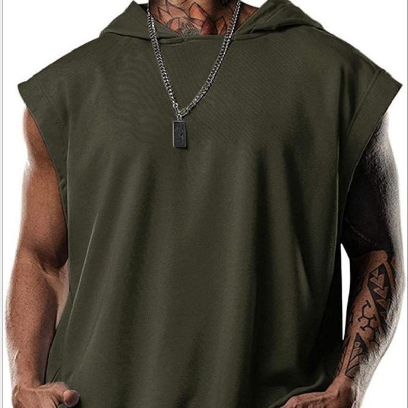 Super Cool Boys Vest Summer Sleeveless T-shirt Daily Fitness Fashion Hooded Solid Color Vest Training Casual Top