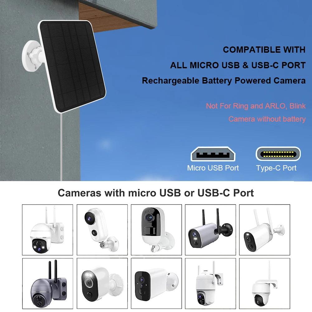 5V 30W Solar Panel Micro USB & USB-C Port Solar Charging Panel 9.8 Ft Charging Cable for Security Camera for Eufycam 3C/2C/2 Pro