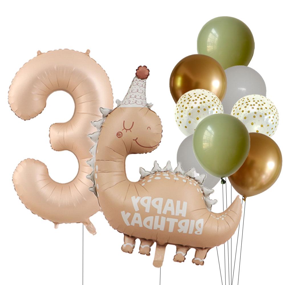Retro Matte Caramel Colored Dinosaur Aluminum Film Number Balloon Set Happy Birthday Party Decoration Kids Background Photo Prop