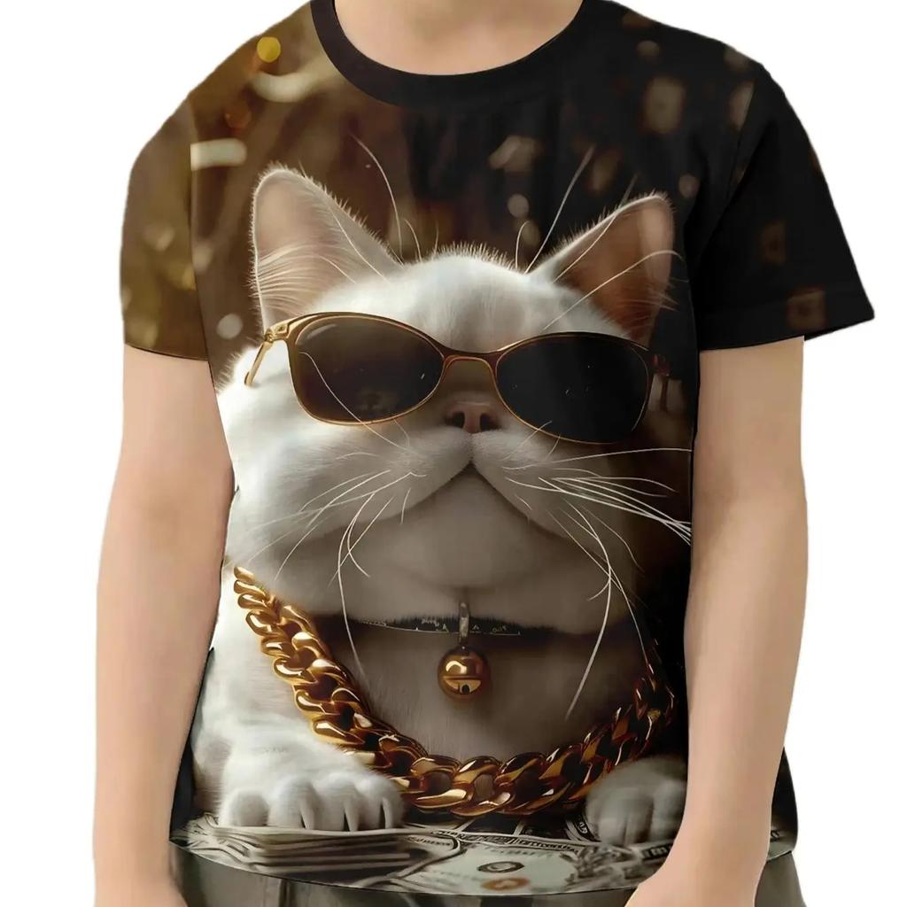 Children Clothes Girl Boys Tshirt Short Sleeve Child T Shirt Kids Summer Clothes 3D Cat Printe Cartoon T-Shirt