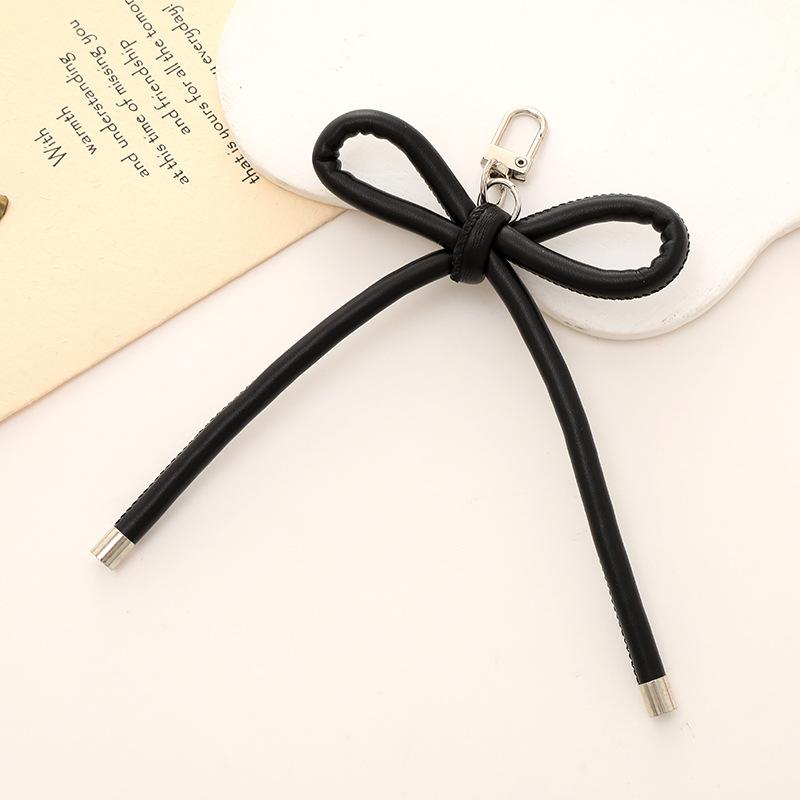 New Korean Fashion Vintage Leather Bow Keychain Charms Bag Pendant Mobile Phone Pendant Accessories Y2K Jewelry Keychain