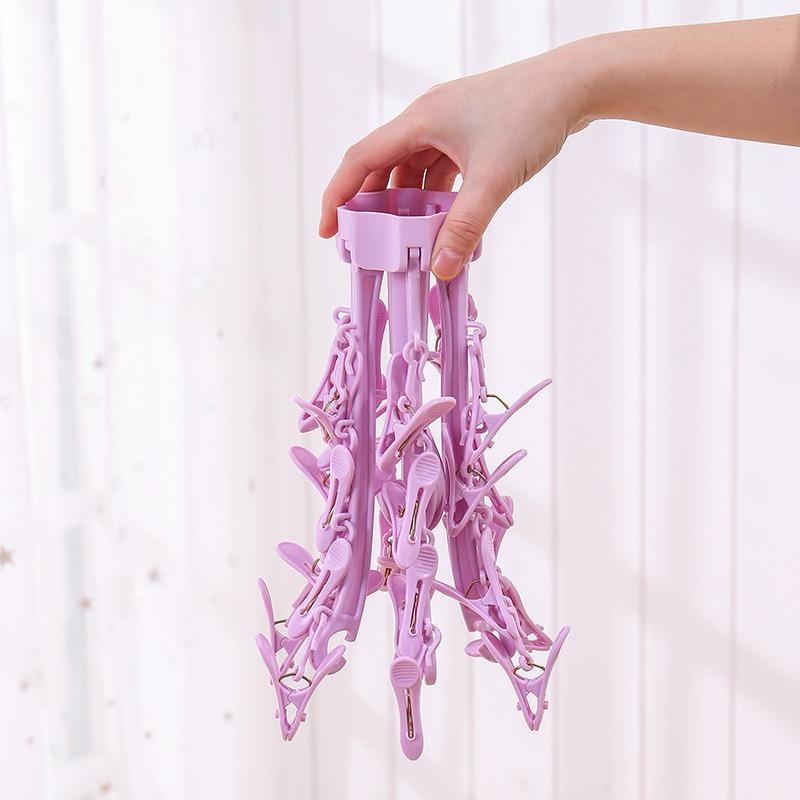 Folding Clothes Dryer Rotatable Hanger Windproof Socks Underwear Drying Rack Home Storage Laundry Rack 24 Clips