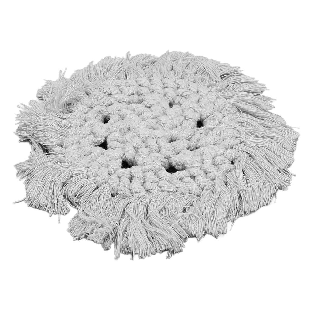4pcs Cotton Thread Woven Drink Coasters with Tassel Round Pure Color Elegant Lipstick Pot Pads Mats