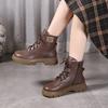 Echtes Leder Damenstiefel Baumwollschuhe Rindsleder Plüsch Warm Runde Zehenpartie Dicksohlige Kurze Stiefel