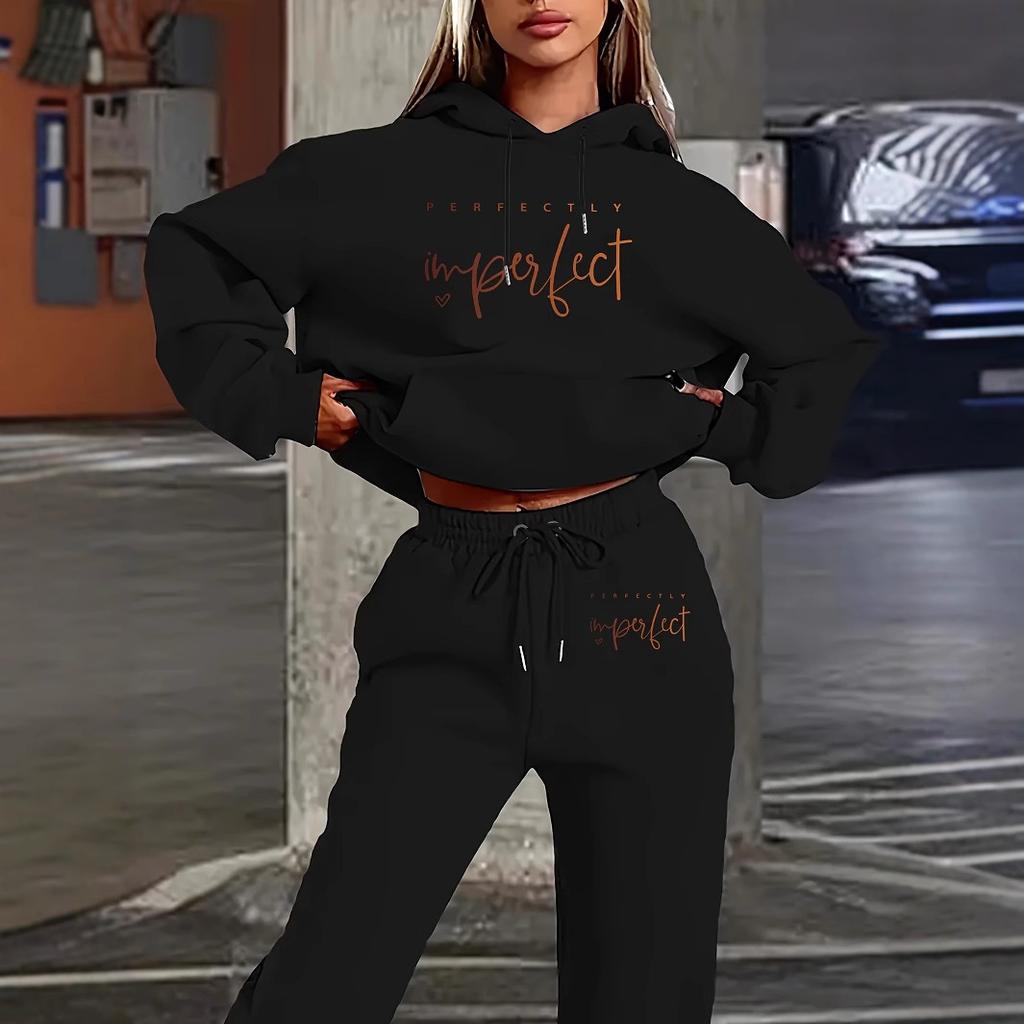 Hoodies de venda quente transfronteiriços europeus e americanos com estampa de letras femininas, conjuntos de calças compridas casuais da moda, atacado