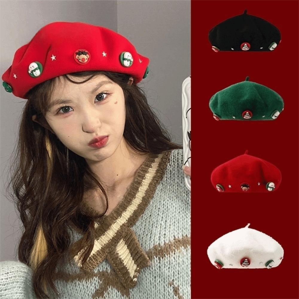 Woolen Christmas Beret Solid Color Painter Hat Artist Hat Wool Beret  Girl