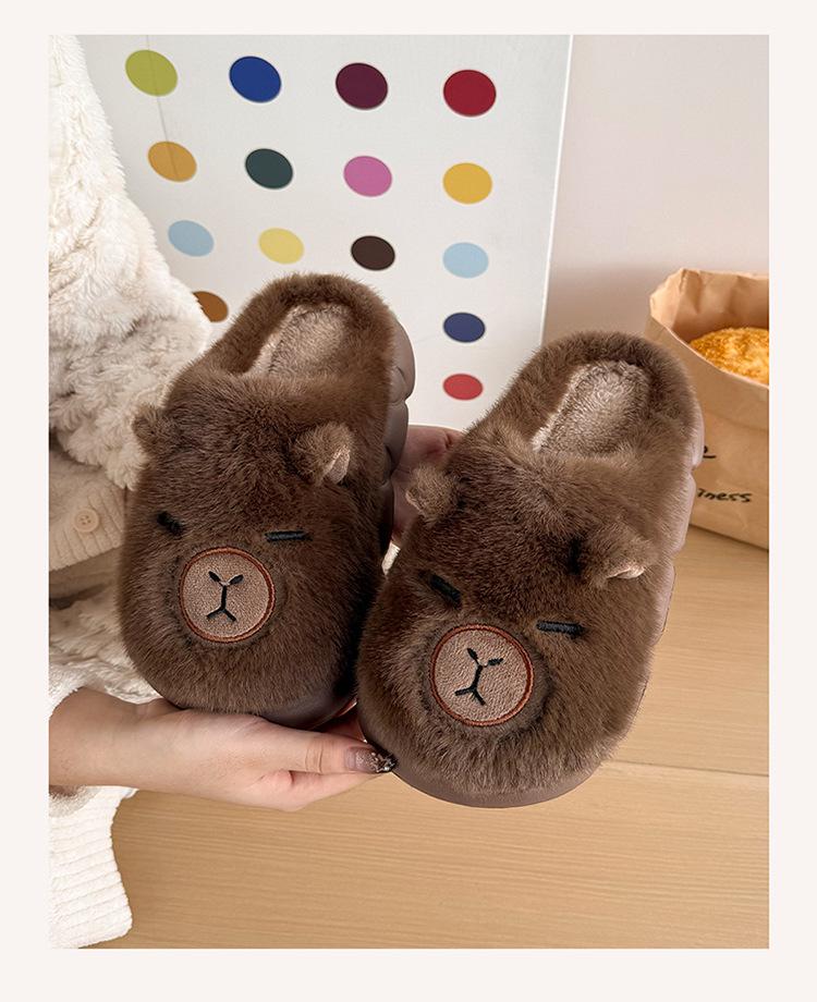 Capybara Kids' Winter Cotton Plush Slippers - Warm, Cozy Shoes for Boys and Girls