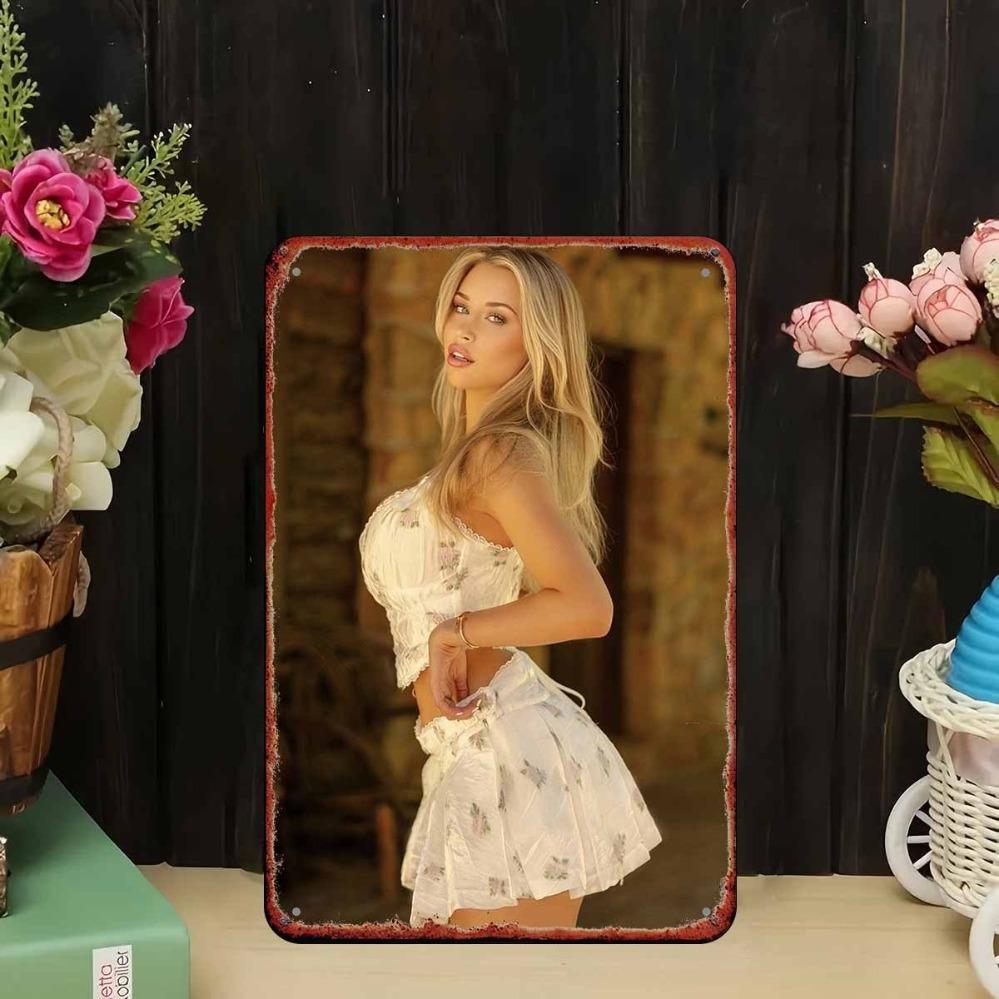 Vintage White Floral Dress Metal Tin Sign - Retro Wall Decor for Bedroom Bar Garage Garden Outdoor Home Art