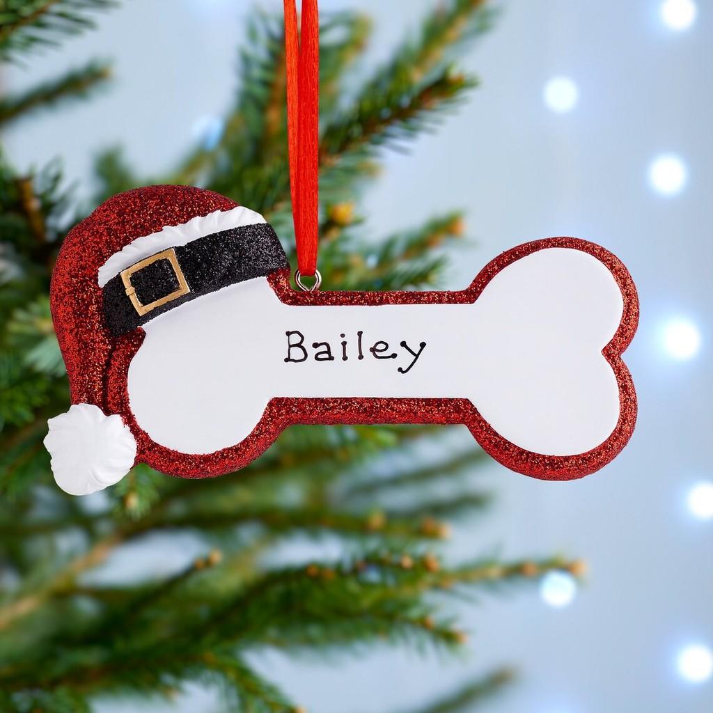 

Unique Handcrafted Resin Dog Bone Ornament With Cheerful Christmas Hat And Tag Bone Santa
