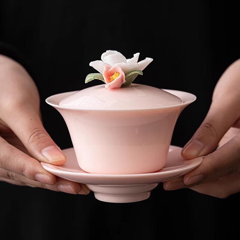 Shangqi Handmade Pink Mud Nianhua Ceramic Gaiwan Tea Cup