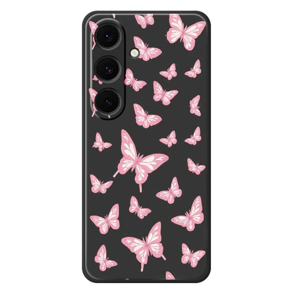 For Samsung Galaxy S24 FE Case Pink Butterflies Pattern Printing Straight Edge TPU Phone Back Cover