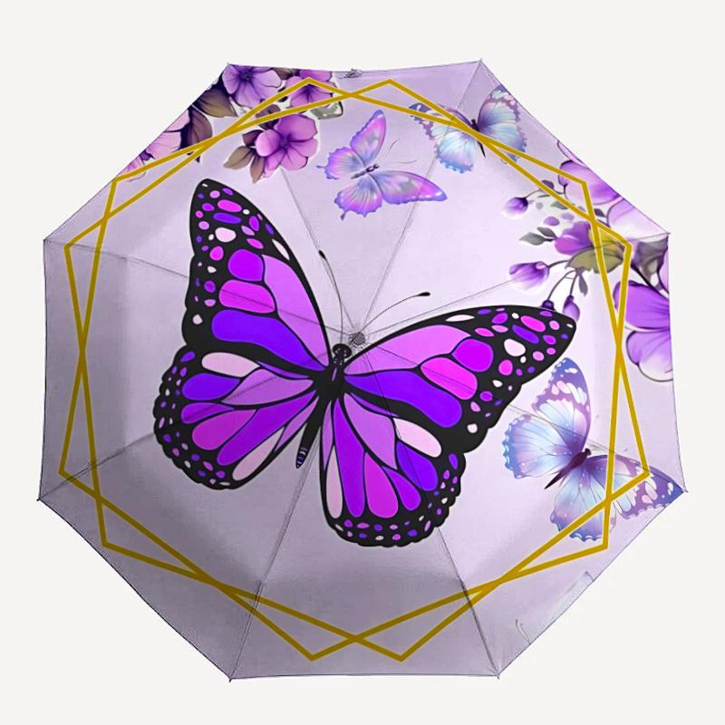 1pc Butterfly Purple Automatic Open/Close Umbrella - Compact Travel Umbrella, Gift for Birthday, Holiday Yy260106068