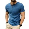 Men's Summer Solid Color Pocket T-Shirts Button Henry Collar Casual Daily Office Short Sleeve Top Tees Hip Hop Streetwear Tee